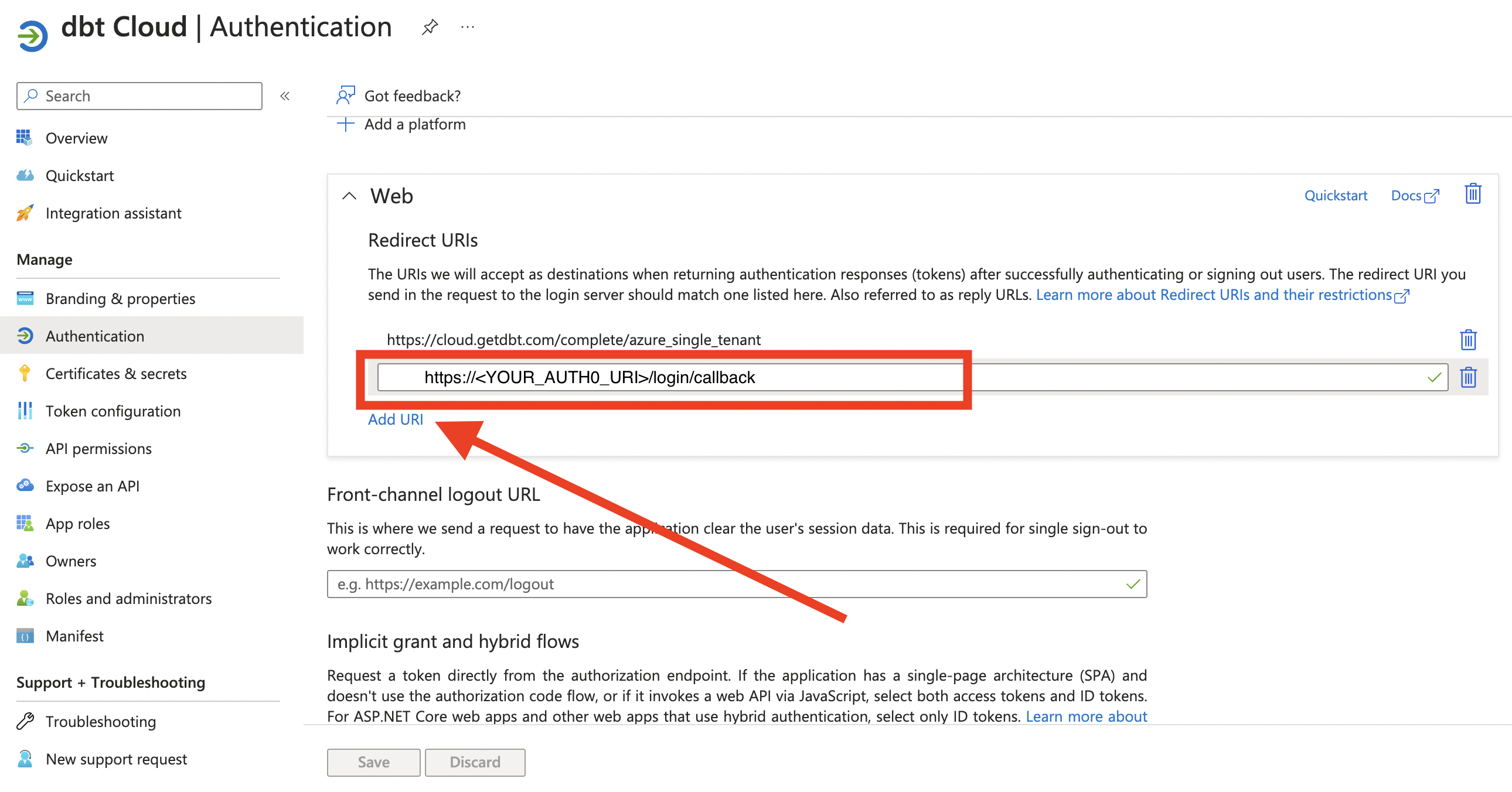Enter new redirect URI Enter new redirect URI